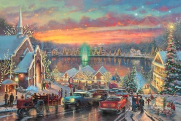 クリスチャン・イエス Painting - クリスマスタウン教会の灯り
